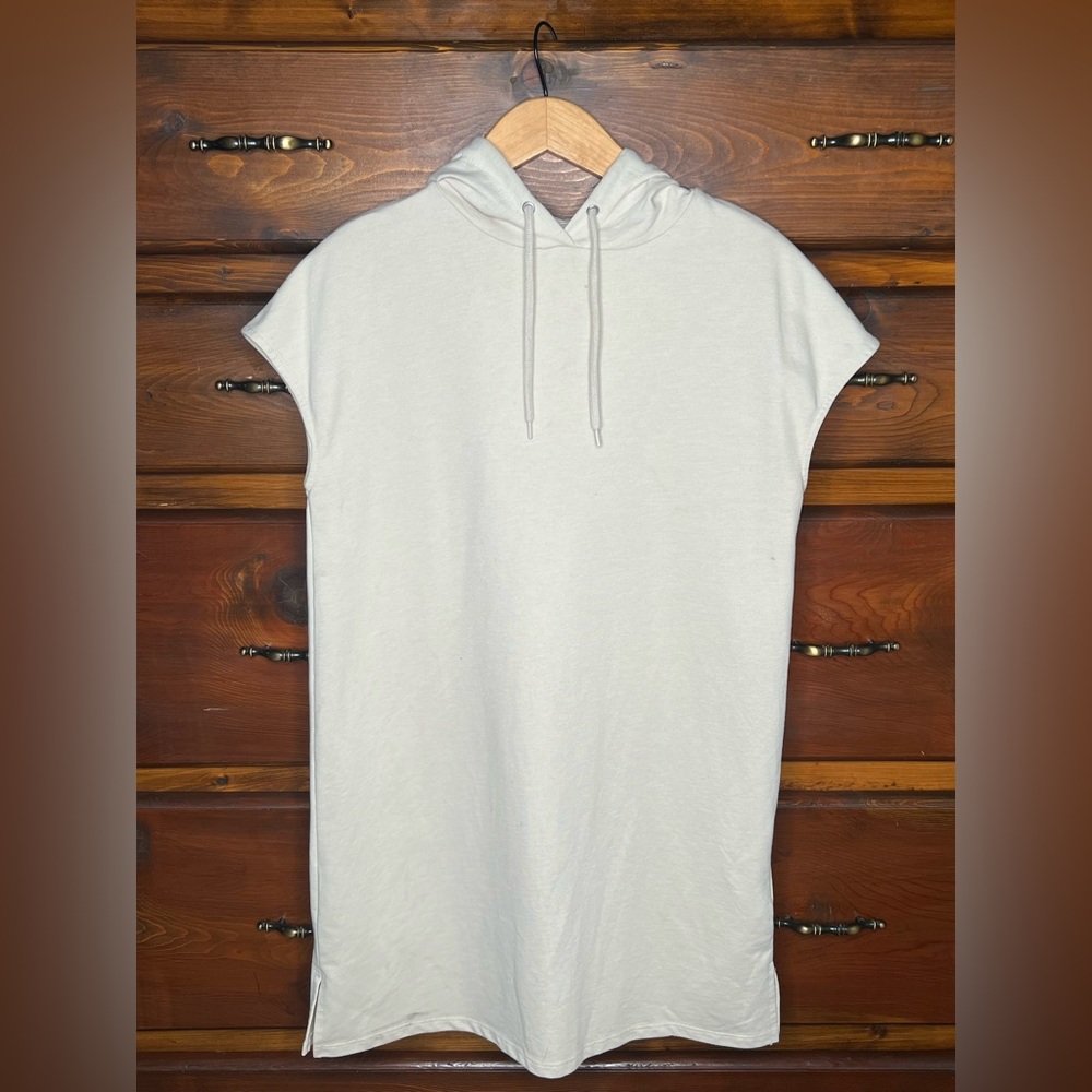Cream Hooded Sleeveless Sweatshirt Dress